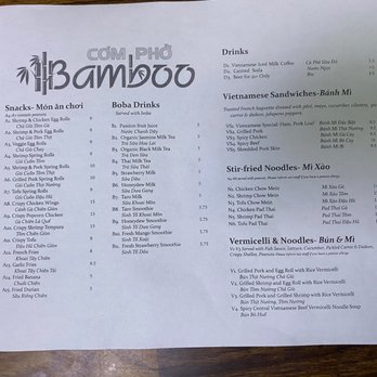 Com Pho Bamboo - Menu as of September 2022 - Vietnamese Near Me - Fresno, California