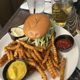 Thompson Street burger and seasoned crinkle fries