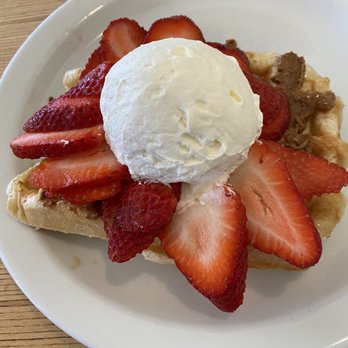 Waffle Love - The Works Waffle: Bischoff cookie, strawberries & cream. - Waffles Near Me - Meridian, Idaho Waffle Love - The Works Waffle: Bischoff cookie, strawberries & cream. - Waffles Near Me - Meridian, Idaho