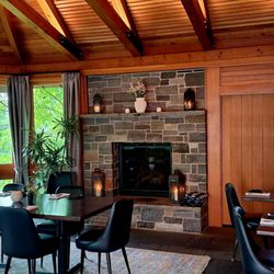 This might be the biggest and most rustic of the dining rooms, and it would probably look great during fall color or when snowing outside