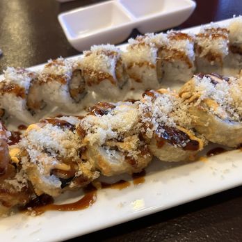 Sushi Hut - Vegas Roll(5pcs) (front); Shrimp Tempura Roll in the background - Sushi Bars Near Me - Roswell, Georgia