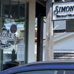 Simone's Belgian Waffles - Outdoor sign in Vineyard Haven Marketplace.