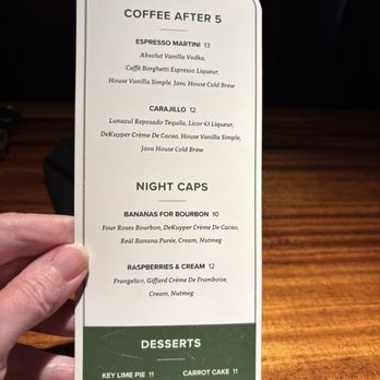 Charleston's - Drink and dessert menu but they also have German chocolate and red velvet cake not listed - American Near Me - Oklahoma City, Oklahoma