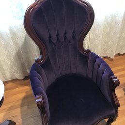 Purple velvet high back Victorian chair. Love my new chairs! Purple velvet high back Victorian chair. Love my new chairs!