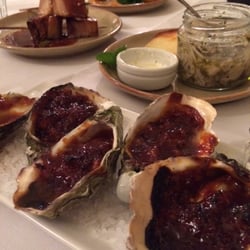 The Rising Sun Hotel - A selection of starters: Arancini balls, pork belly skewers, grilled mushrooms with brioche and oysters kilpatrick.