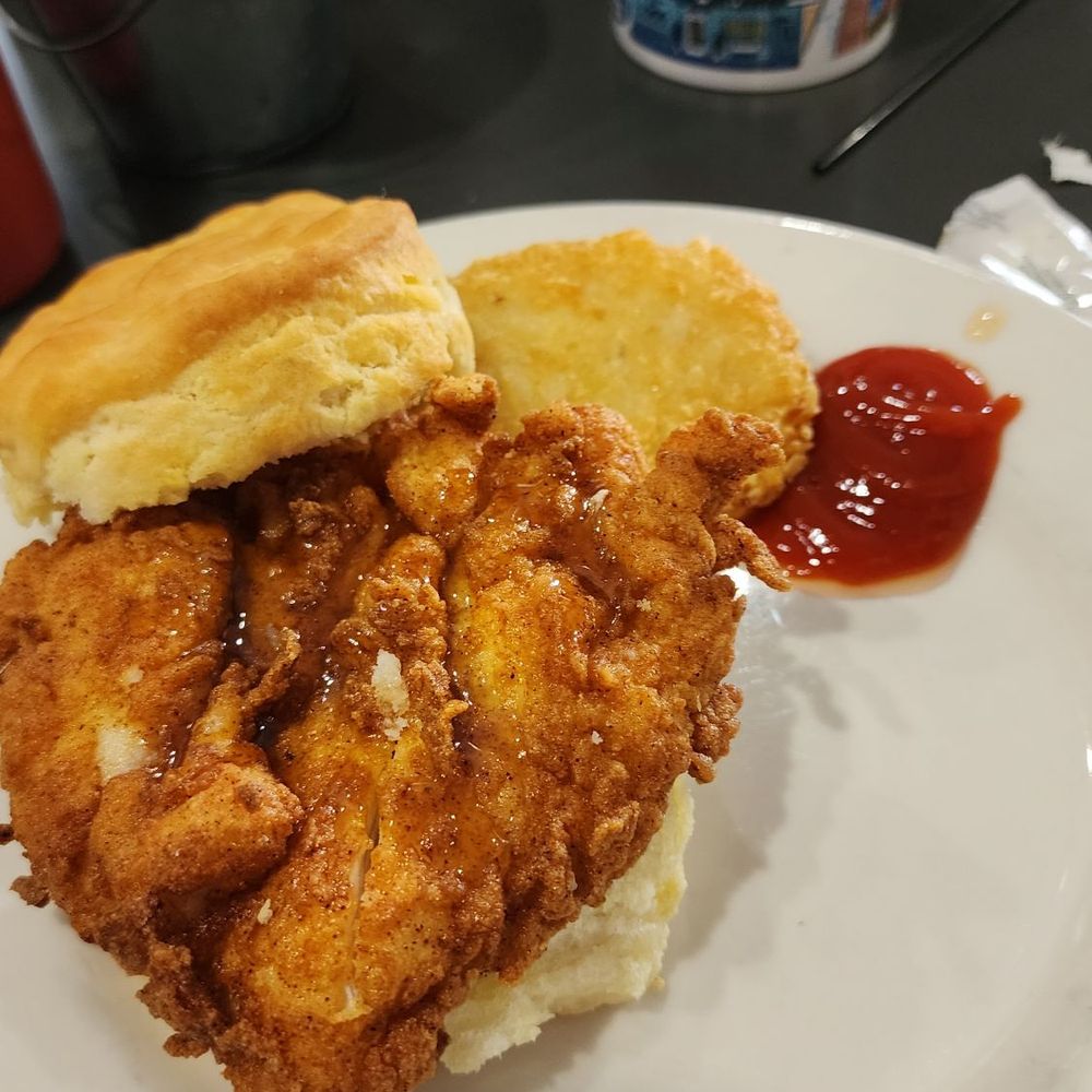 Millstone Biscuit - Chicken biscuit with hashbrown side. - Breakfast & Brunch Near Me - Murrells Inlet, South Carolina
