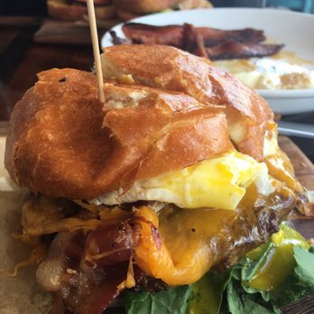Farmer's Table - Burger. Cooked perfectly but too greasy. - New American Near Me - La Mesa, California