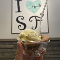 Persian ice cream in chocolate chip cookie cup. Persian ice cream in chocolate chip cookie cup.