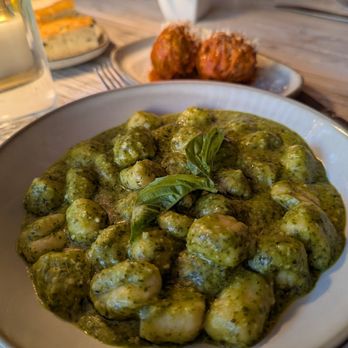Capri Lasagneria - gnocchi w pesto and meatballs on the side - Italian Near Me - Burlingame, California Capri Lasagneria - gnocchi w pesto and meatballs on the side - Italian Near Me - Burlingame, California