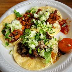 Don Pedro Mexican Restaurant - One chicken, one pastor and one beef taco. Great flavor. Also love the pickled veggies.