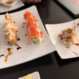 Upside down shrimp, caterpillar snow mountain and rainbow roll