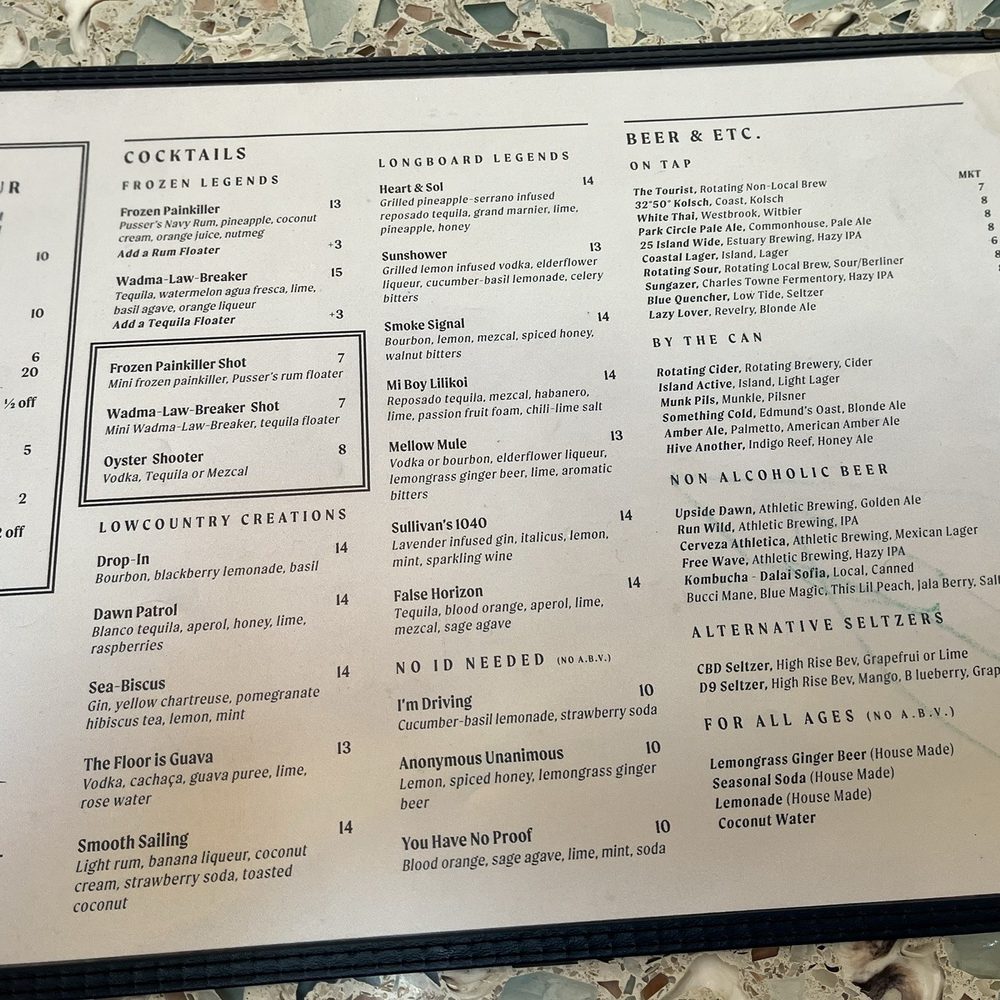 The Longboard - Drink menu - Seafood Near Me - Sullivan's Island, South Carolina The Longboard - Drink menu - Seafood Near Me - Sullivan's Island, South Carolina