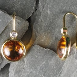 Marlowe & Company Jewellers - 18k Yellow Gold, Platinum, Diamond & Eight Star Cut Citrine Drop Earrings - Marlowe & Company Jewellers