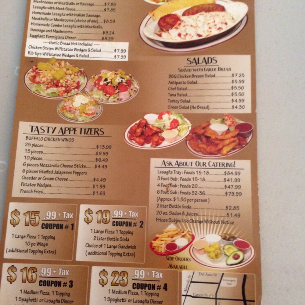 Dominguez Pizza - Back of menu - Pizza Near Me - Long Beach, California