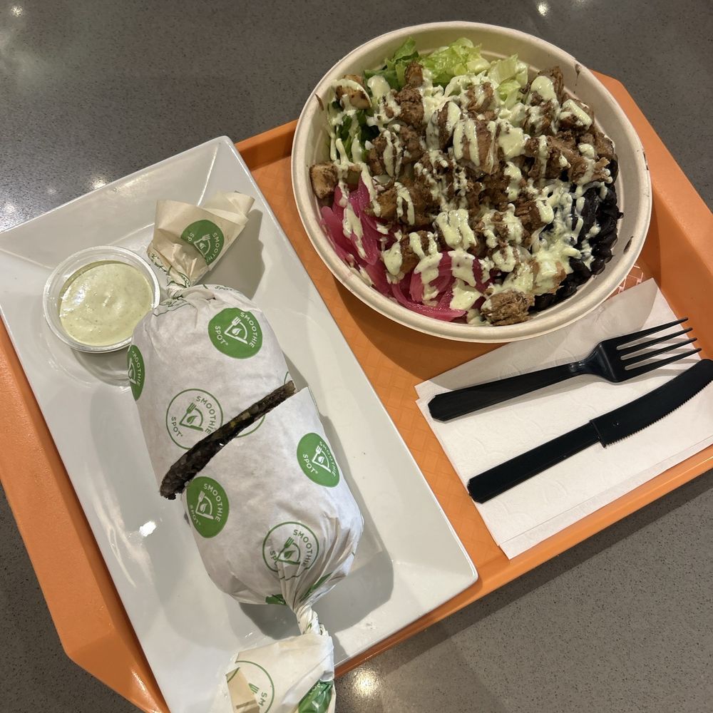 Here we have a burrito wrap and and chicken bowl