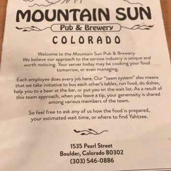 Mountain Sun Pub & Brewery - Karma envelope - Pubs Near Me - Boulder, Colorado