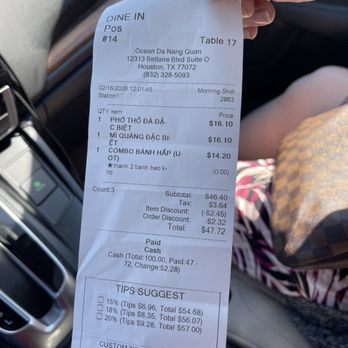 Ocean Da Nang Quan - Receipt - Vietnamese Near Me - Houston, Texas Ocean Da Nang Quan - Receipt - Vietnamese Near Me - Houston, Texas
