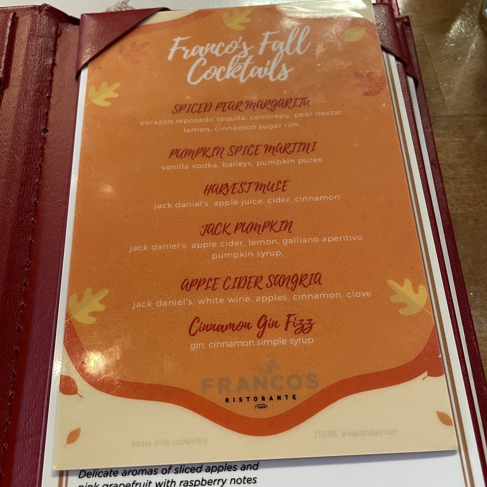 Franco's Ristorante - Fall cocktail menu - Italian Near Me - Chicago, Illinois Franco's Ristorante - Fall cocktail menu - Italian Near Me - Chicago, Illinois