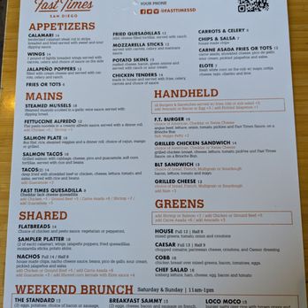 Fast Times - Menu - American Near Me - San Diego, California Fast Times - Menu - American Near Me - San Diego, California