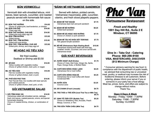 Menu photo 4 Pho Van Windsor, CT Menu photo 4 Pho Van Windsor, CT