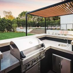 Barbeques Galore - Backyard Outdoor Kitchen Island Built-In Gas Grill 4 Burner BBQ Galore Turbo
