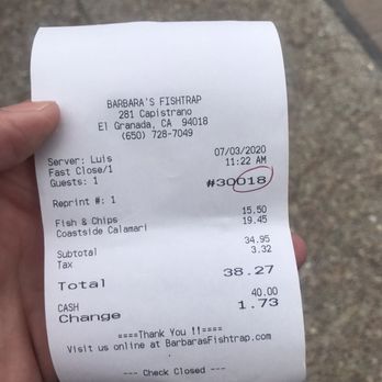 Barbara's Fishtrap - Receipt - Seafood Near Me - Half Moon Bay, California Barbara's Fishtrap - Receipt - Seafood Near Me - Half Moon Bay, California