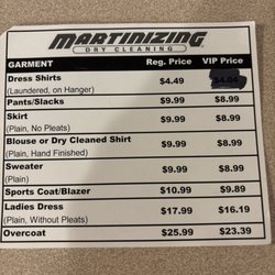 Martinizing Dry Cleaning - Pricing list