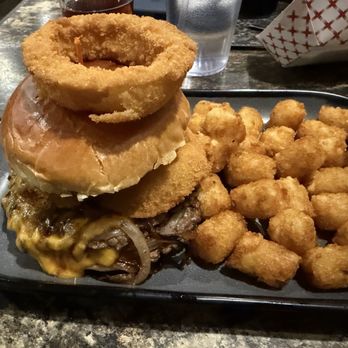 Cleats - Rodeo Burger w/ Tater Tots - New American Near Me - North Royalton, Ohio Cleats - Rodeo Burger w/ Tater Tots - New American Near Me - North Royalton, Ohio