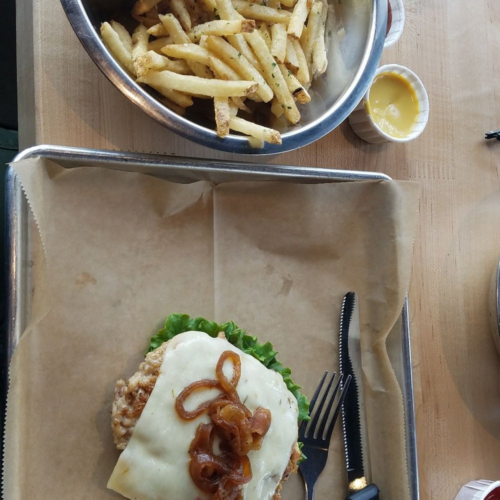 Hopdoddy Burger Bar - El Diablo with a chicken patty and reg fries - Burgers Near Me - Euless, Texas Hopdoddy Burger Bar - El Diablo with a chicken patty and reg fries - Burgers Near Me - Euless, Texas