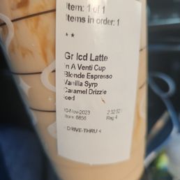 Drive thru order and i asked for a grande in a venti with cinnamon and light drizzle topped with whipped cream. I spoke in english too Drive thru order and i asked for a grande in a venti with cinnamon and light drizzle topped with whipped cream. I spoke in english too