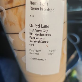 Starbucks - Drive thru order and i asked for a grande in a venti with cinnamon and light drizzle topped with whipped cream. I spoke in english too - Coffee & Tea Near Me - Torrance, California Starbucks - Drive thru order and i asked for a grande in a venti with cinnamon and light drizzle topped with whipped cream. I spoke in english too - Coffee & Tea Near Me - Torrance, California