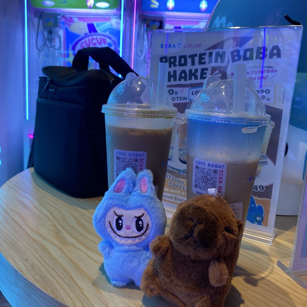 We used our tokens to play the claw games given with the purchase of drinks during the October Special to win stuffed friends