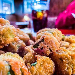 Franklin Chop House - Some of the best fried okra I've ever  had. It was fresh. Hand battered and served piping hot.