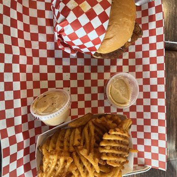 Wooboi Hot Chicken - Sando level one and waffle fries - Chicken Shop Near Me - Herndon, Virginia Wooboi Hot Chicken - Sando level one and waffle fries - Chicken Shop Near Me - Herndon, Virginia