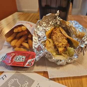 Holy Caw Burger - Fries & a chicken wrap - Burgers Near Me - New York, New York