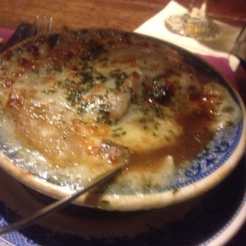 Dobbin House Tavern - Baked French Onion soup. Has pieces of beef in it-best french onion soup EVER! - Bars Near Me - Gettysburg, Pennsylvania