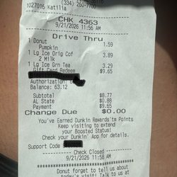Dunkin' - Receipt