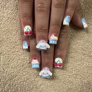 Lush Nails Pro - Kids acrylic full set with 3D nail art. 3D nail art is made with molding gel and 3D charms are attached. Gel polish - Nail Technicians Near Me - Philadelphia, Pennsylvania