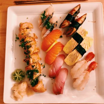Sakana - From left, top down: Sakana roll, saba, salmon, hamachi, unagi, tamago, and amaebi. Sooo delicious. - Sushi Bars Near Me - Westminster, Colorado Sakana - From left, top down: Sakana roll, saba, salmon, hamachi, unagi, tamago, and amaebi. Sooo delicious. - Sushi Bars Near Me - Westminster, Colorado
