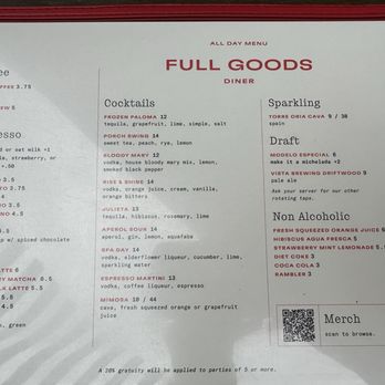 Full Goods Diner - Menu 5/2024 - Diners Near Me - San Antonio, Texas