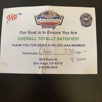 Advantage Towing - Timeframe I was to receive service the second time. - Towing Near Me - San Diego, California Advantage Towing - Timeframe I was to receive service the second time. - Towing Near Me - San Diego, California