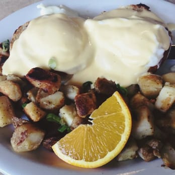 Cafe Cup - Eggs Benny with a side of potatoes - Breakfast & Brunch Near Me - Huntington Beach, California