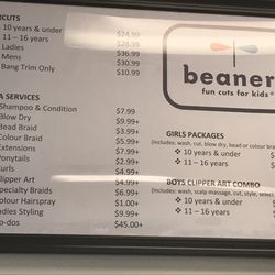 Beaners Fun Cuts For Kids - Prices - September 2023 - not  available on website.