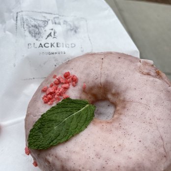 Blackbird Doughnuts - Fenway - Raspberry hibiscus mint which sold out 5 min after I purchased it. - Donuts Near Me - Boston, Massachusetts Blackbird Doughnuts - Fenway - Raspberry hibiscus mint which sold out 5 min after I purchased it. - Donuts Near Me - Boston, Massachusetts