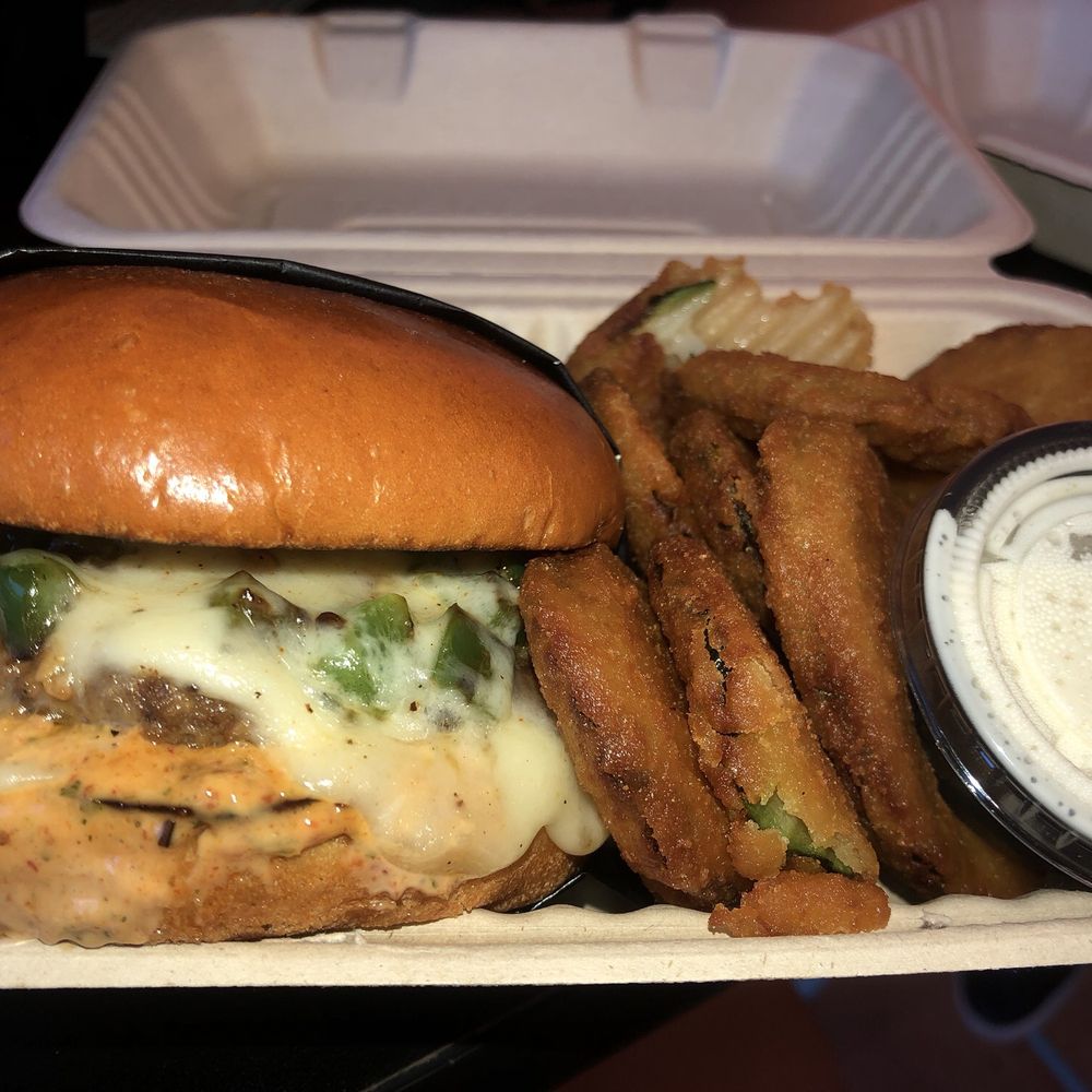 Phoenix Sins - Wrath burger with fried zucchini - American Near Me - Tempe, Arizona