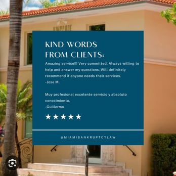 Kingcade Garcia McMaken - 5-Star Client Testimonials - Bankruptcy Law Near Me - Miami, Florida Kingcade Garcia McMaken - 5-Star Client Testimonials - Bankruptcy Law Near Me - Miami, Florida