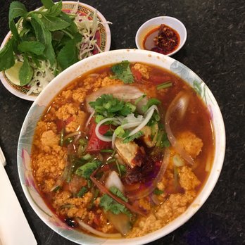 Pho Kim Long - Bun Rieu with mint, bean sprouts, shrimp paste, chili oil - Vietnamese Near Me - San Jose, California Pho Kim Long - Bun Rieu with mint, bean sprouts, shrimp paste, chili oil - Vietnamese Near Me - San Jose, California