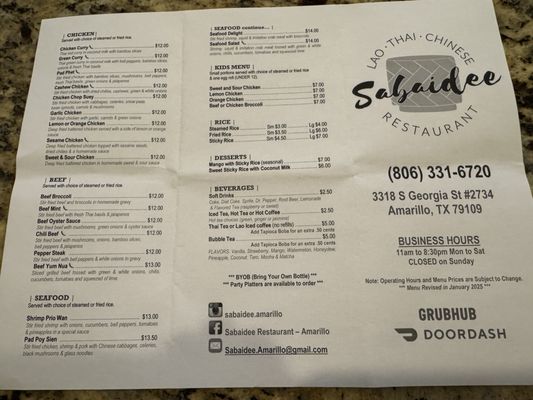 Menu photo 1 Sabaidee Restaurant Amarillo, TX Menu photo 1 Sabaidee Restaurant Amarillo, TX