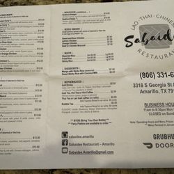 Sabaidee Restaurant - May 2025 menu