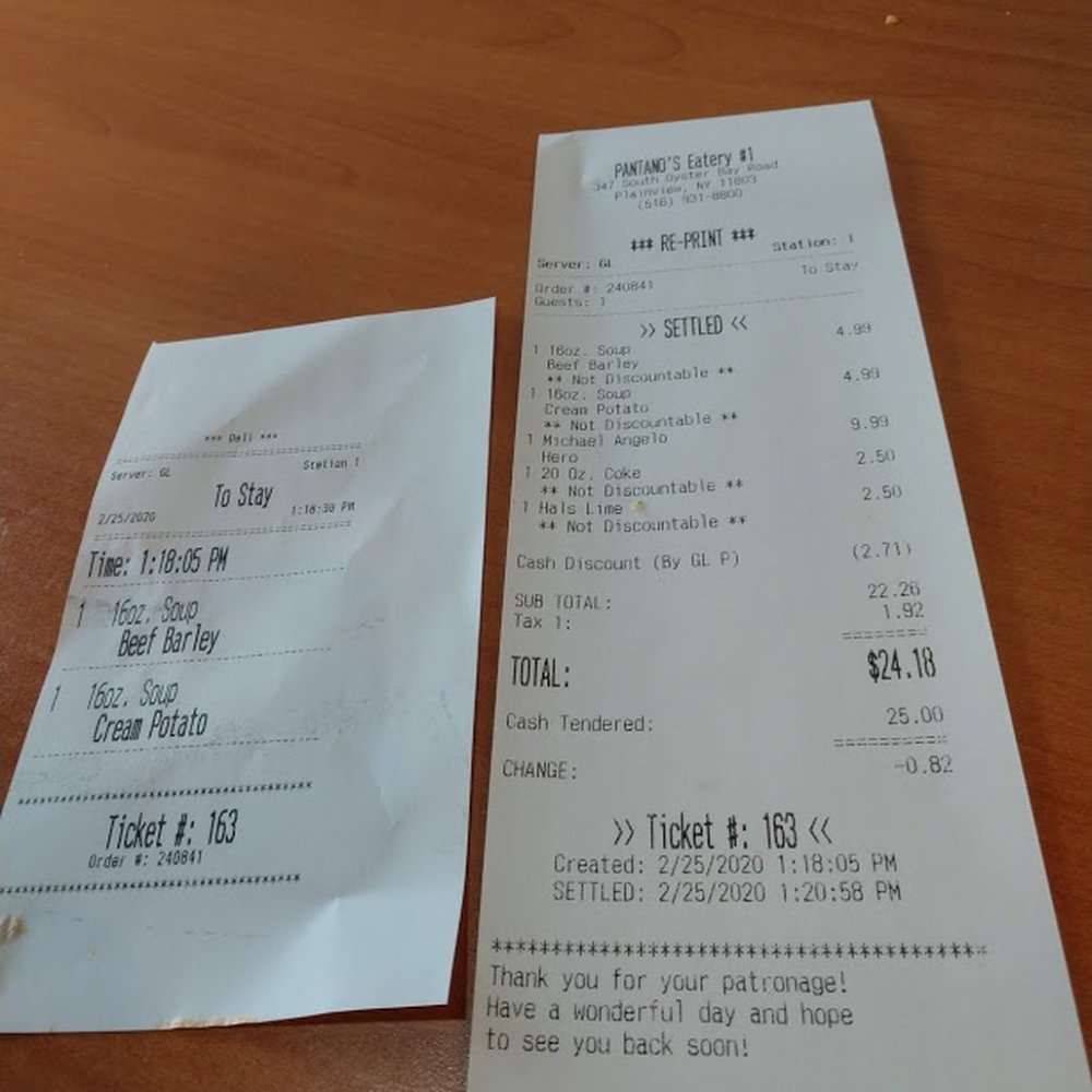 Pantano's Deli Plainview - Ticket and receipt - Italian Near Me - Plainview, New York Pantano's Deli Plainview - Ticket and receipt - Italian Near Me - Plainview, New York